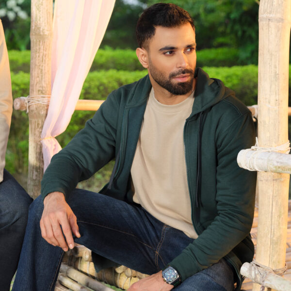 Richman Bottle Green Color Men’s Knit Zip Hoodie