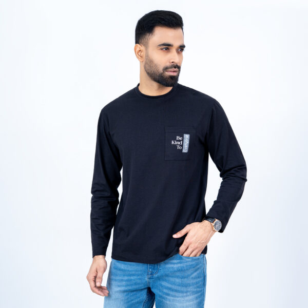 Richman Classic Full Sleeve Black T-Shirt With Pocket