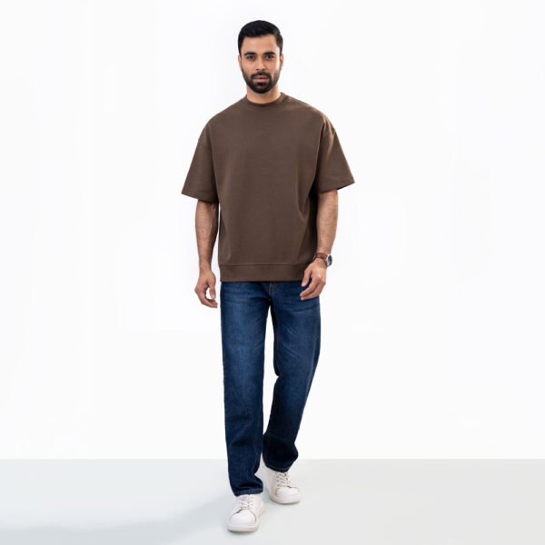 Richman Coffee Color Round Neck Drop Shoulder T-Shirt