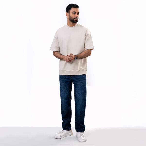 Richman Cream Color Round Neck Drop Shoulder T-Shirt