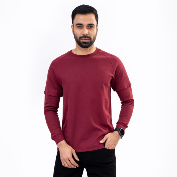 Richman Men’s Round Neck Maroon Color Full Sleeve T-Shirt