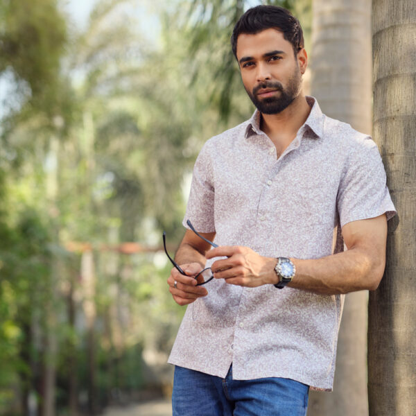 Richman Men’s Half Sleeve White Printed Hawai Shirt