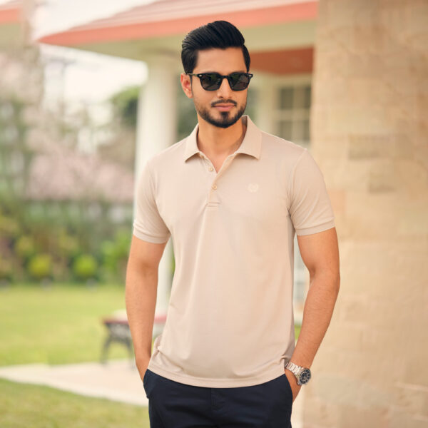 Richman Men’s Beige Color Solid Polo Shirt