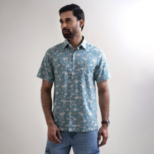 Richman Men’s Light Green Half Sleeve Printed Hawai Shirt