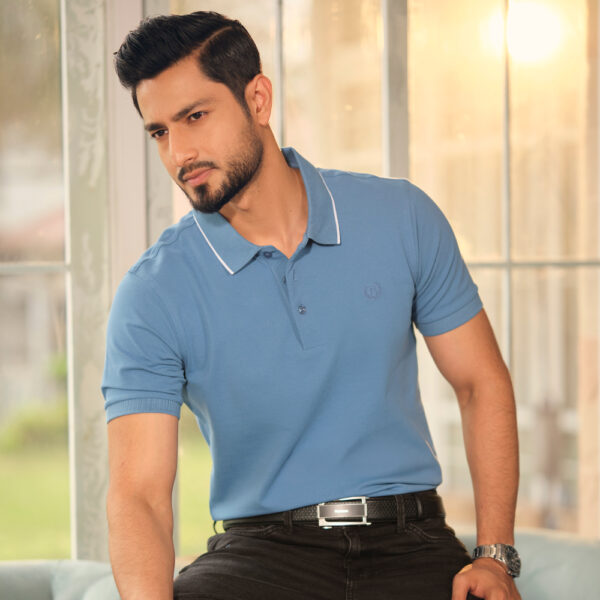 Richman Men’s Blue Color Solid Polo Shirt