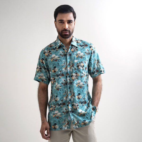 Richman Men’s Half Sleeve Pastel Printed Hawai Shirt