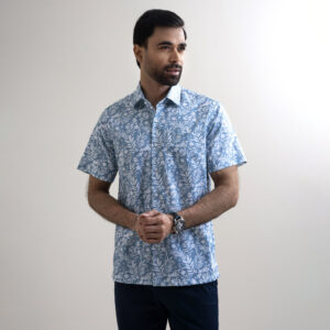 Richman Men’s Half Sleeve Off-White Tropical Printed Hawai Shirt