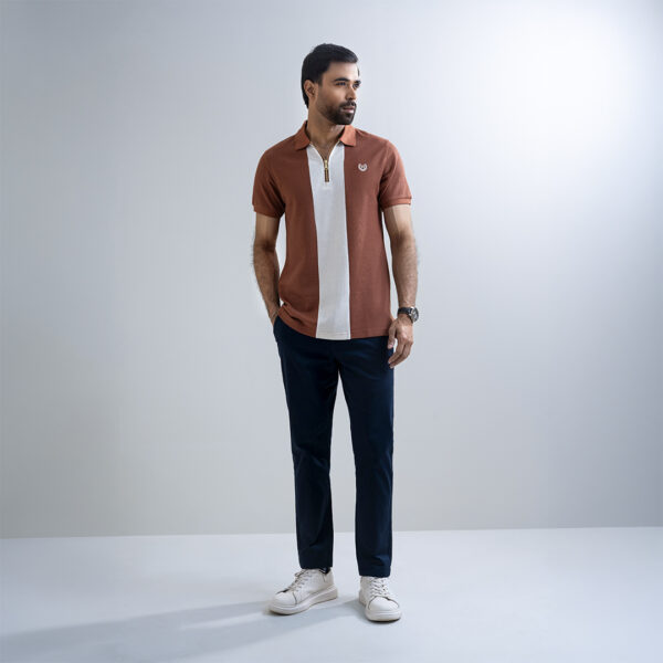 Richman Brown Color Classy Zip-Neck Polo T-shirt