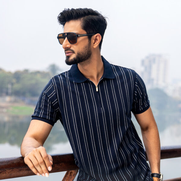 Richman Men’s Navy Color Classy Zip-Neck Polo shirt