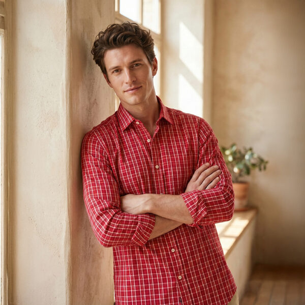 Richman Men’s Maroon Color Classy Check Shirt