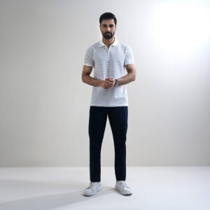 RICHMAN Men’s White Color Stripe Polo Shirt