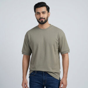 Richman Olive Color Round Neck Drop Shoulder T-Shirt