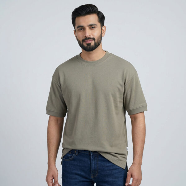 Richman Olive Color Round Neck Drop Shoulder T-Shirt