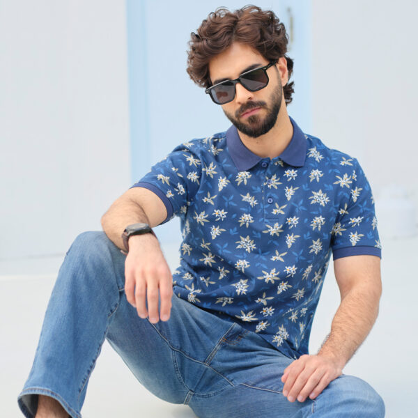 Richman Men’s Navy Blue Printed Polo Shirt