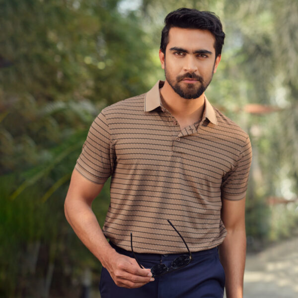 Richman Men’s Brown Color Stripe Premium Polo Shirt