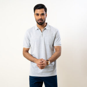 Richman Grey Color Classy Zip-Neck Polo T-shirt