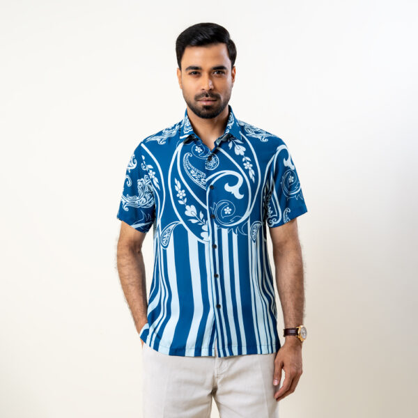 Richman Men’s Half Sleeve Navy Printed Hawai Shirt