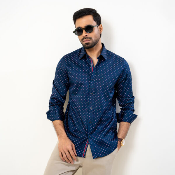 Infinity Men’s Navy Printed Ultra Slim Fit Casual Shirt