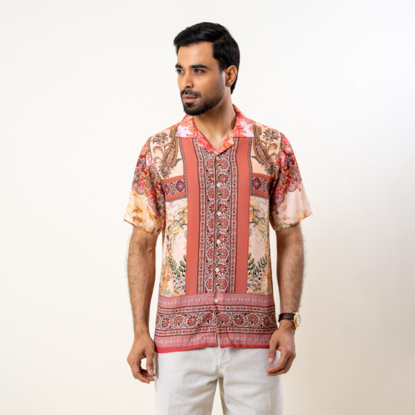 Richman Men’s Half Sleeve Lite Orange Printed Hawai Shirt