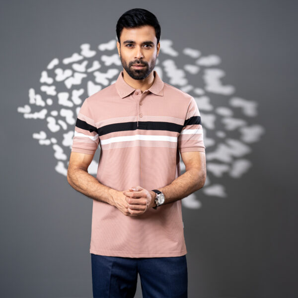 Richman Men’s Peach Color Stripe Premium Polo Shirt