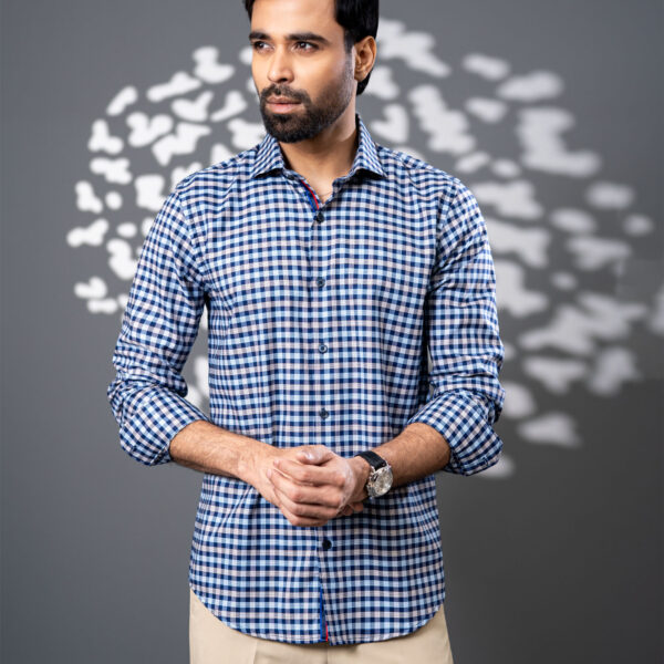 Richman Men’s Navy Check Slim Fit Casual Shirt Richman Men’s Navy Check Slim Fit Casual Shirt