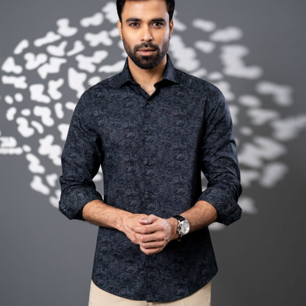 Richman Men’s Black Printed Ultra Slim Fit Casual Shirt Richman Men’s Black Printed Ultra Slim Fit Casual Shirt