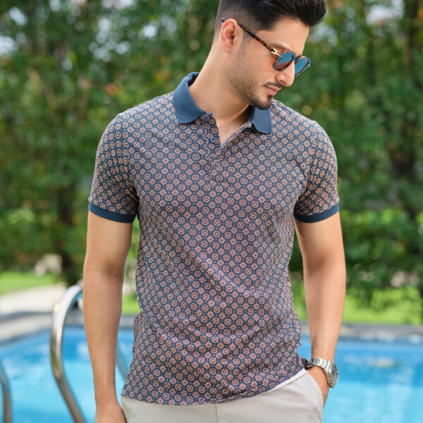 Richman Men’s Teal Color Printed Premium Polo Shirt