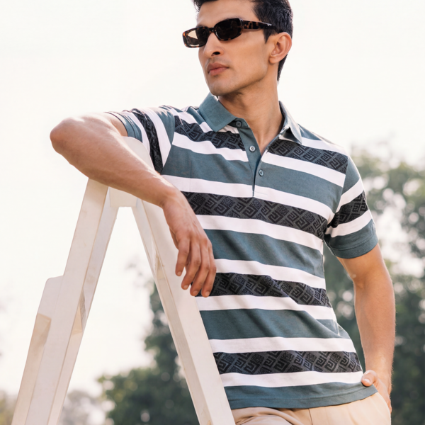 RICHMAN MEN’S LITE BLUE STRIPE POLO SHIRT RICHMAN MEN’S LITE BLUE STRIPE POLO SHIRT