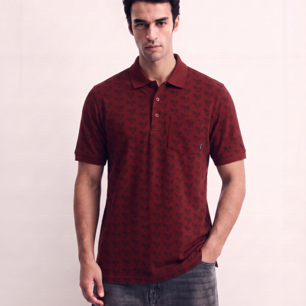 RICHMAN MEN’S MAROON PRINTED POLO SHIRT RICHMAN MEN’S MAROON PRINTED POLO SHIRT