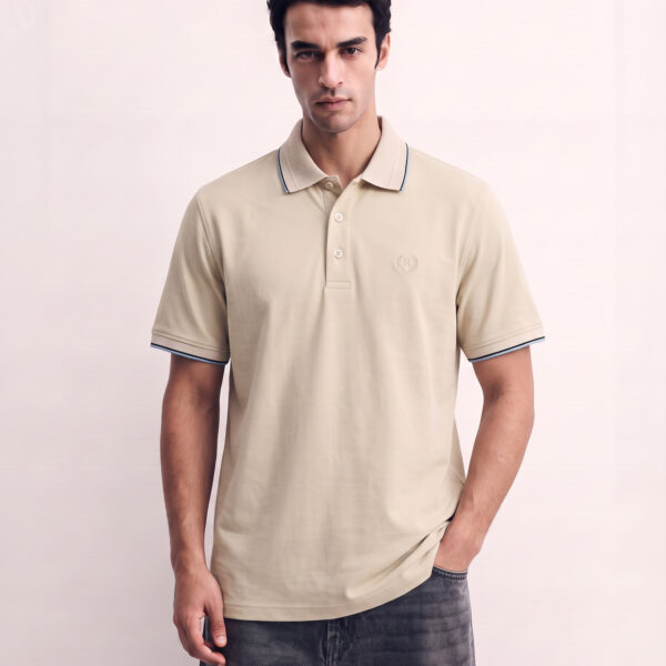 RICHMAN MEN’S BEIGE COLOR SOLID POLO SHIRT RICHMAN MEN’S BEIGE COLOR SOLID POLO SHIRT