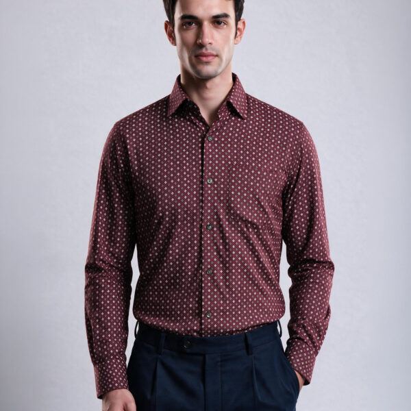 RICHMAN MEN’S MAROON PRINTED SLIM FIT SHIRT RICHMAN MEN’S MAROON PRINTED SLIM FIT SHIRT