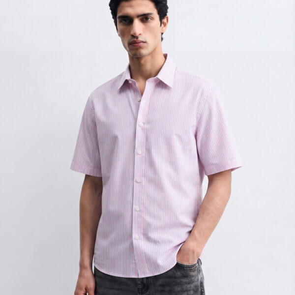 RICHMAN MEN’S HALF SLEEVE PINK STRIPE SLIMFIT SHIRT RICHMAN MEN’S HALF SLEEVE PINK STRIPE SLIMFIT SHIRT