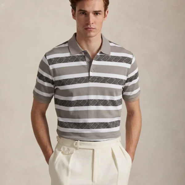 RICHMAN MEN’S BROWN STRIPE POLO SHIRT RICHMAN MEN’S BROWN STRIPE POLO SHIRT