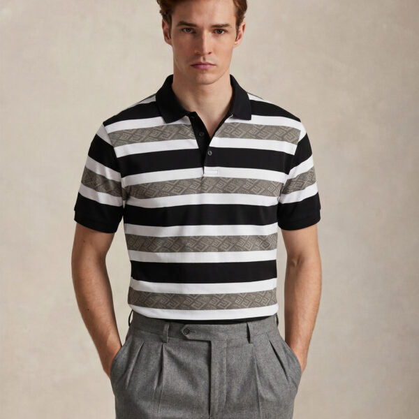 RICHMAN MEN’S BLACK STRIPE POLO SHIRT RICHMAN MEN’S BLACK STRIPE POLO SHIRT