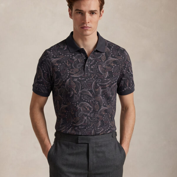 RICHMAN MEN’S BLACK PRINTED POLO SHIRT RICHMAN MEN’S BLACK PRINTED POLO SHIRT