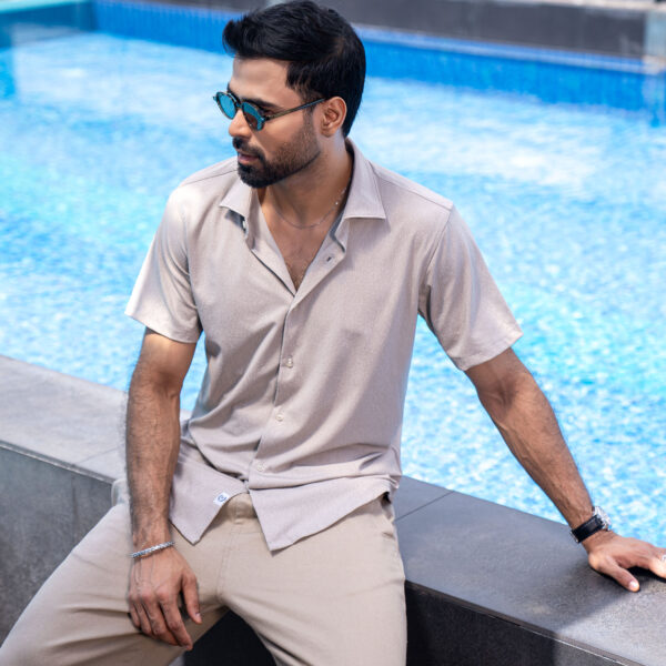 RICHMAN MEN’S SLIM FİT KNİT FABRICS BEIGE COLOR HALF SLEEVE SHIRT RICHMAN MEN’S SLIM FİT KNİT FABRICS BEIGE COLOR HALF SLEEVE SHIRT