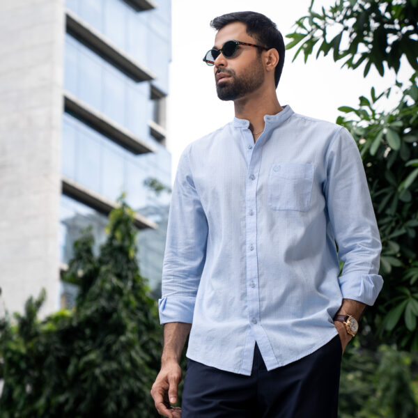 RICHMAN MEN’S BAND COLLAR SKY DOBBY SHIRT RICHMAN MEN’S BAND COLLAR SKY DOBBY SHIRT