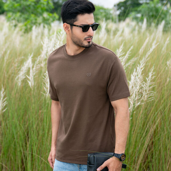 RICHMAN MEN’S COFFEE COLOR RELAXED FIT SOLID T-SHIRT RICHMAN MEN’S COFFEE COLOR RELAXED FIT SOLID T-SHIRT